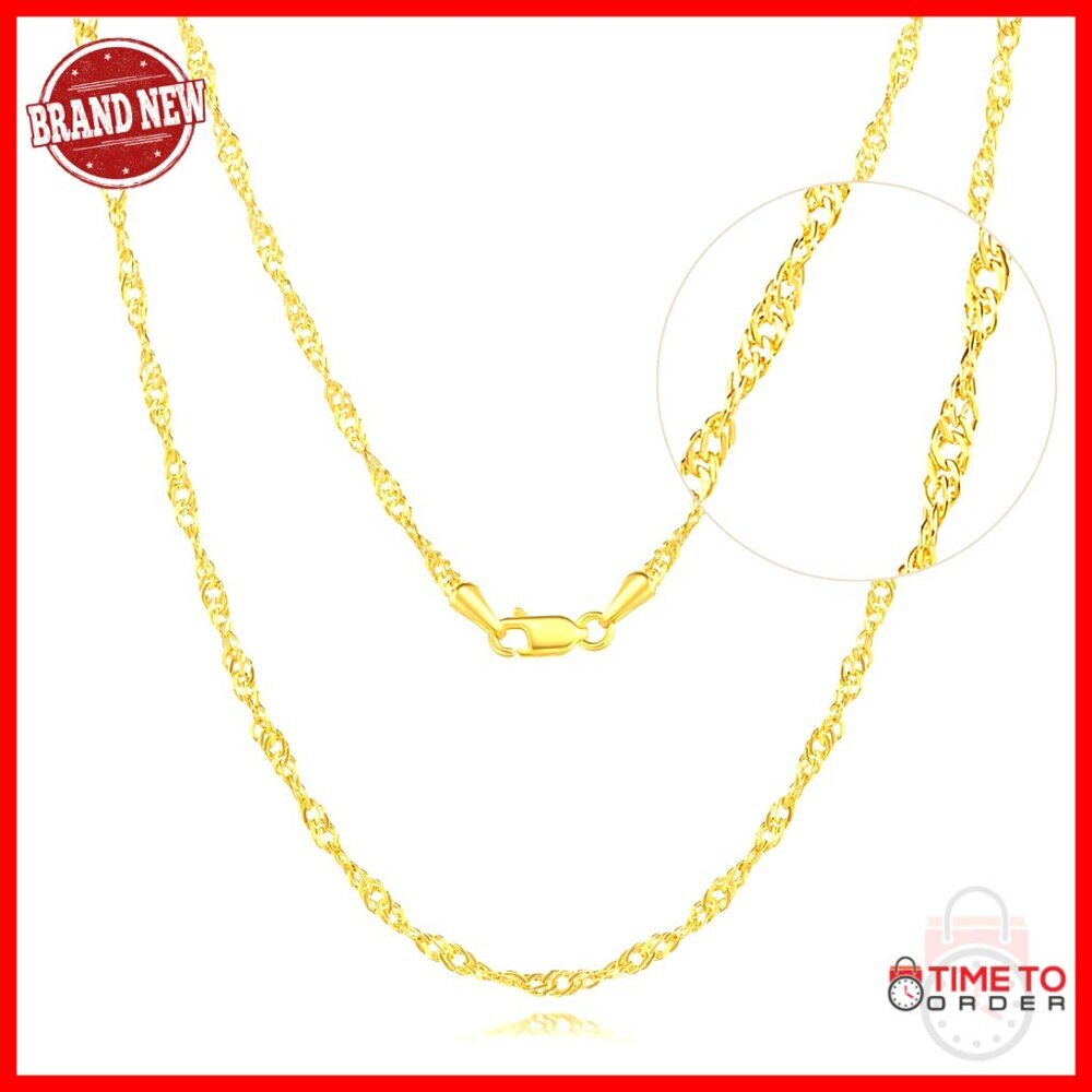 2mm 14K Gold Singapore Twist Chain Necklace 16-24 Inch Lobster Clasp